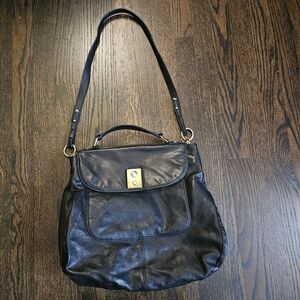 J. Crew Black Leather Shoulder Bag with Gold Hardware